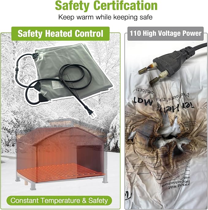 GUTINNEEN Heated Dog House Outdoor Dog Kennel with Safe Heated Pad, Chew-Proof Metal Frame and Rotating Food Bowl for Small to Medium Dogs, 39.7"x25.5"x32.2" (Dark Brown)