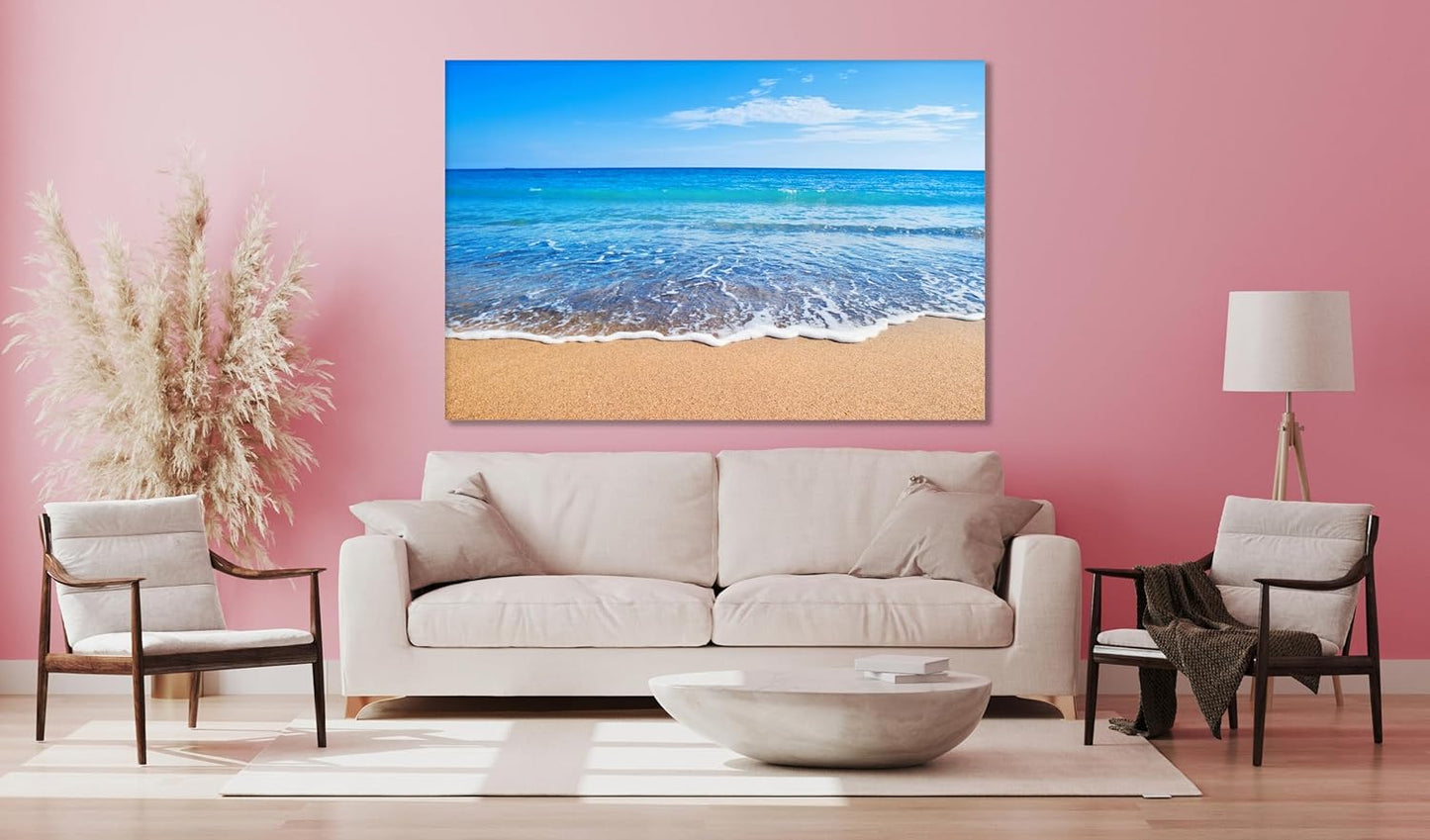 Nature Wall Art Prints - Ocean Forest Mountain Lake Canvas Landscapes - Small to Extra Large Living Room Bedroom Kitchen Bathroom Décor (Sandy Ocean Beach, 16L" x 24W")