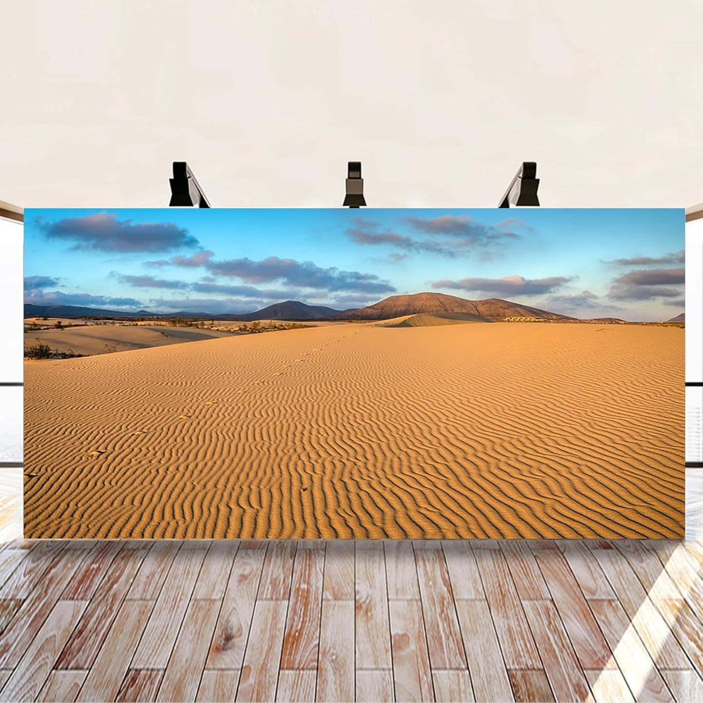 Renaiss 12x6ft Desert Photography Backdrop Golden Ripple Desert Mountain Sand Dunes Blue Sky Gobi Scenery Background Nature Landscape Backgrounds Wilderness Photo Video Shoot Studio Props
