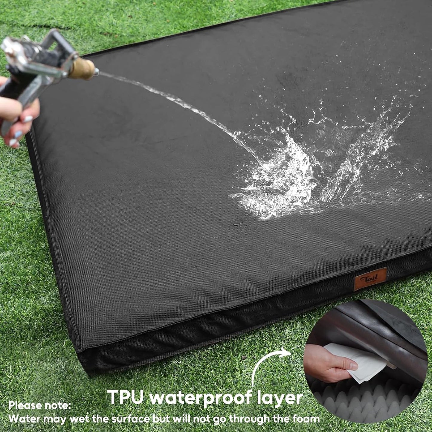 Outdoor Large Dog Bed, Waterproof Dog Bed for Large Dogs, Egg Crate Foam Pet Bed with Removable Washable Oxford Cooling Cover, Black