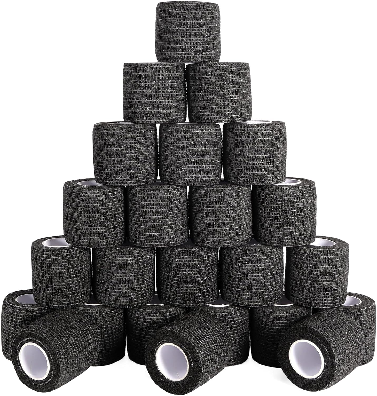 24 Pack Self Adhesive Bandage Wrap, 2” x 5 Yards Elastic Cohesive Bandage Wrap Black Athletic Tape Grip Tape for Ankle, Wrist Sprains, Sports Injuries & Pet First Aid | Medical Sports Tape