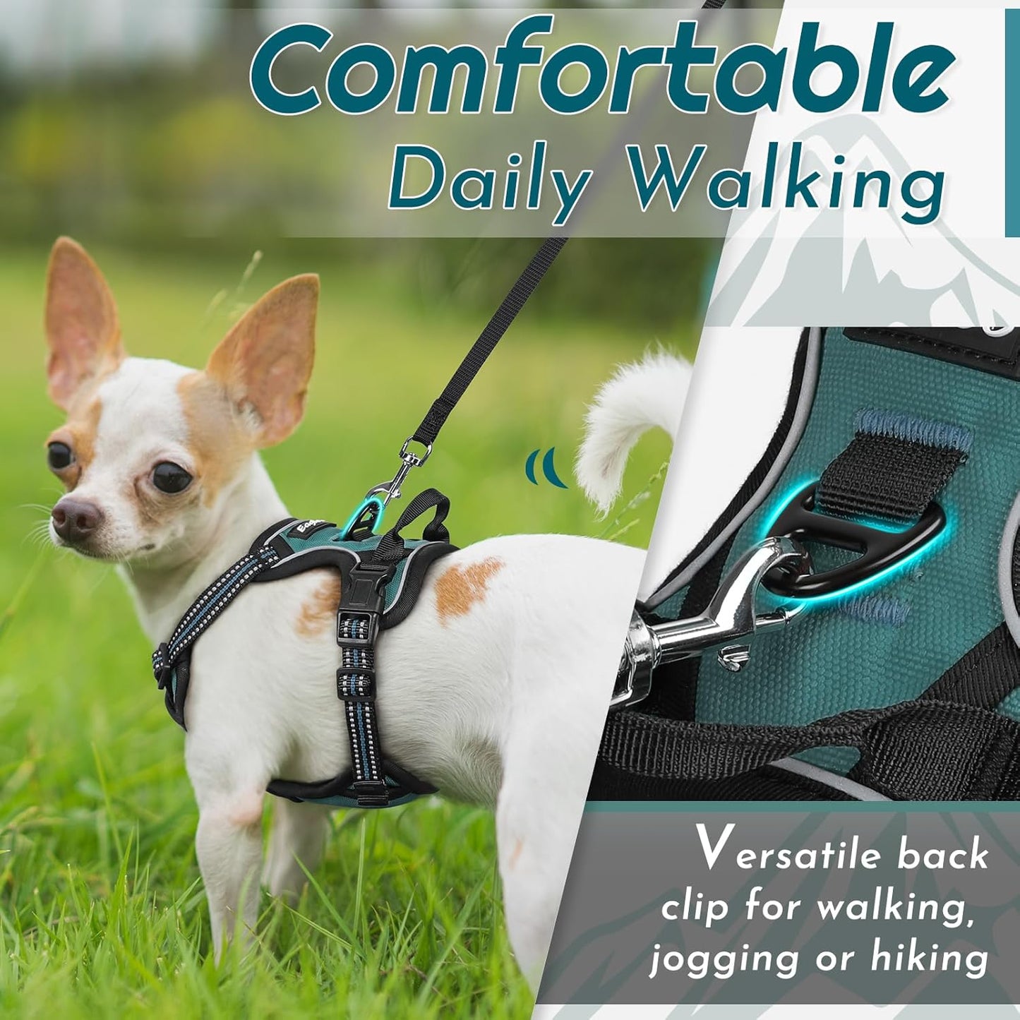 Eagloo Small Dog Harness No Pull, Service Vest with Reflective Strips and Control Handle, Adjustable and Comfortable for Walking, No Choke Pet Harness with 2 Metal Rings, Dark Green, XS