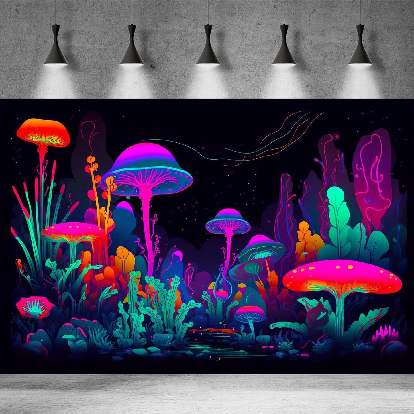 Mushrooms Aquarium Background Mushrooms in Dark Forest with Bright Colors Terrarium Background Tranquil Lake Cartoon Style Aquatic Plants Fish Tank Backdrop Poster Decorations Wallpaper Decor 30x12in