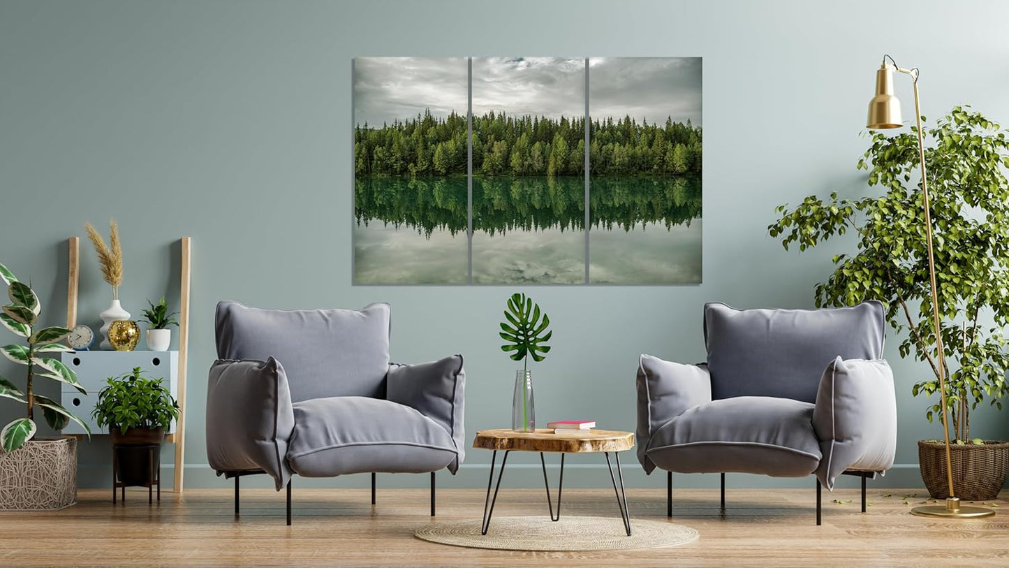 Nature Wall Art Prints - Ocean Forest Mountain Lake Canvas Landscapes - Small to Extra Large Living Room Bedroom Kitchen Bathroom Décor (Forest Reflection, 47L" x 71W" - 3 panels)