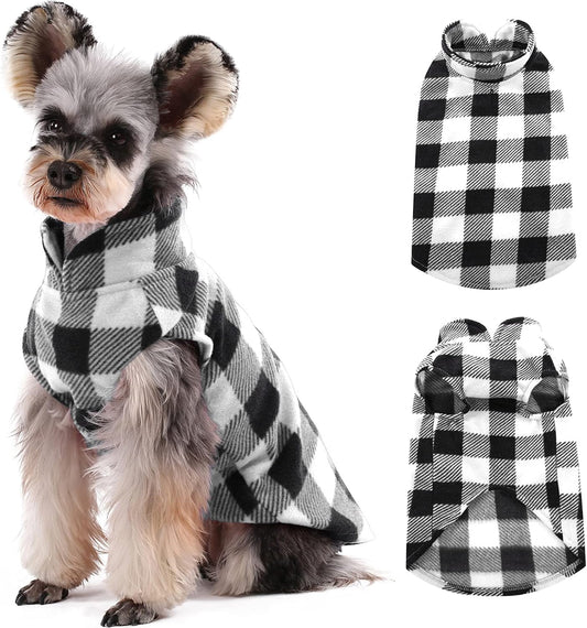 Kuoser Dog Fleece Vest,Warm Plaid Dog Sweater with Leash Hole,Soft Turtleneck Winter Pet Jacket Dogs Coat Pullover Clothes for Small Medium Dogs Cats,Spring Fall Cold Weather Christmas Outfit,Black S