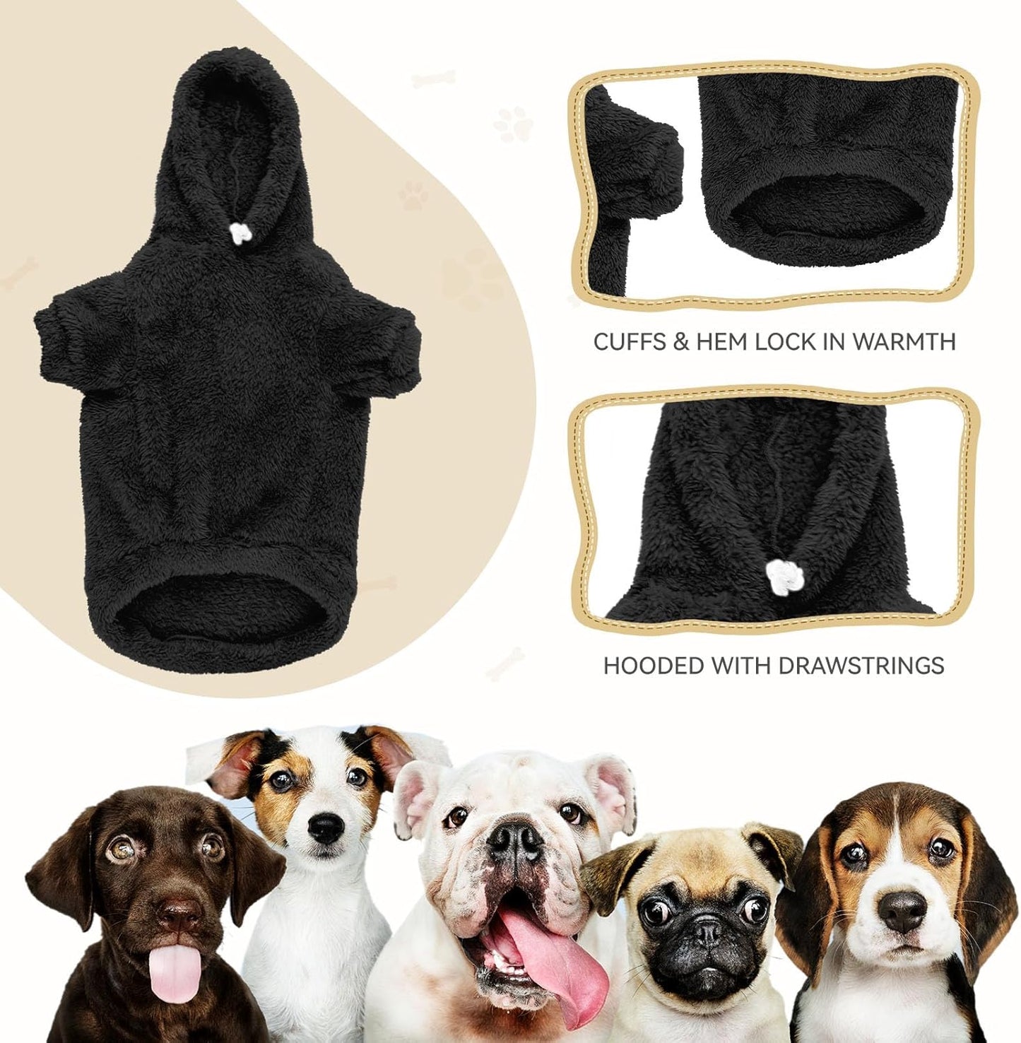 Fuzzy Dog Sweaters for Small Dogs Dog Hoodie Soft Double-Sided Plush Fleece Pet Sweater Clothes Pet Coats Hoodie Sherpa Hooded Sweatshirt(Black-S)