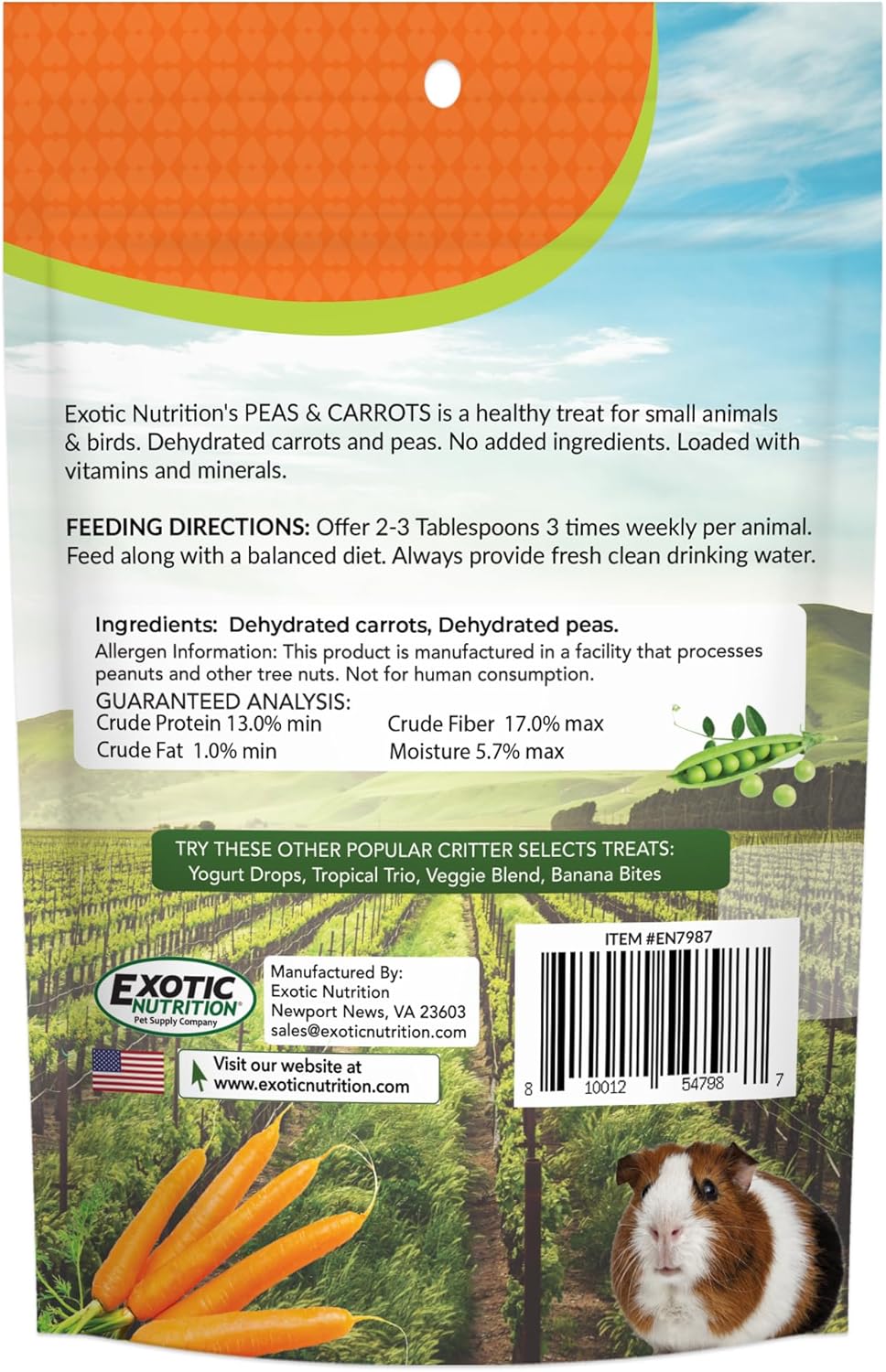 Exotic Nutrition Peas & Carrots 8 oz. - Healthy Natural Mixed Dried Vegetable Treat - for Rabbits, Guinea Pigs, Hamsters, Chinchillas and Small Pets