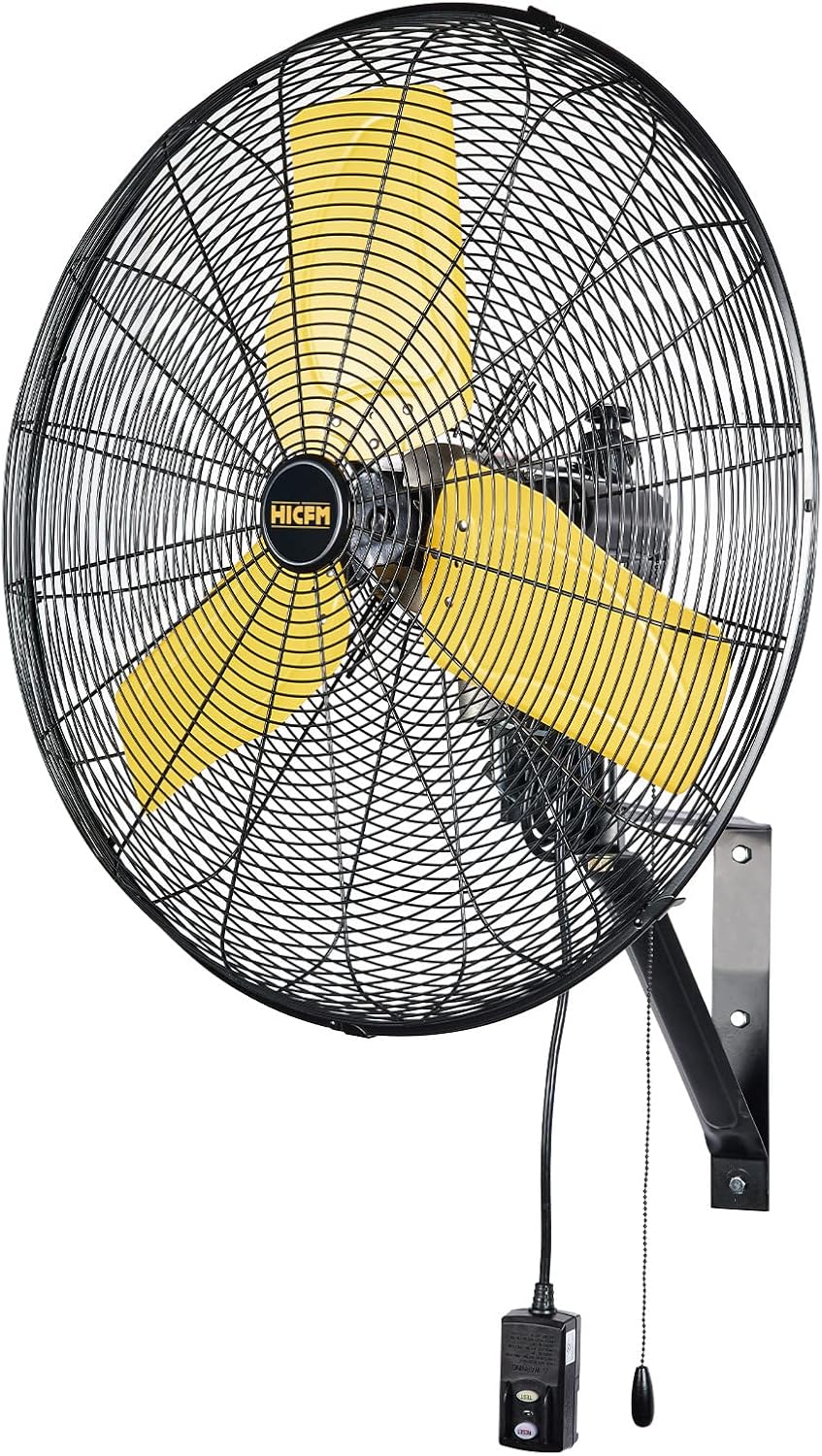 HiCFM 24" Oscillating Wall Fan, 8900 CFM High Velocity Industrial Wall Mounted Heavy Duty Shop Fans with 3 Speed Settings 80° Oscillation for Outdoor Commercial Garage Warehouse workshops Factory