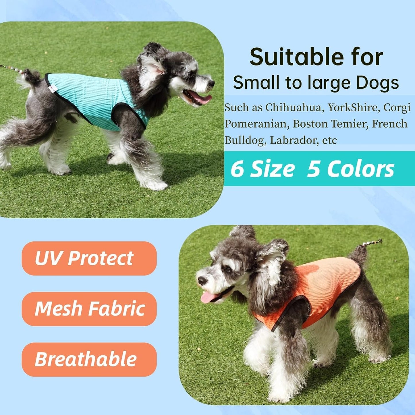 2 Pack Cooling Shirts for Dogs, Lightweight Mesh Breathable Dog Clothes for Medium Dogs Boy Girl,Sports Fan Pet T-Shirts for Dog&Cat Puppy Vest Pet Apparel - XL