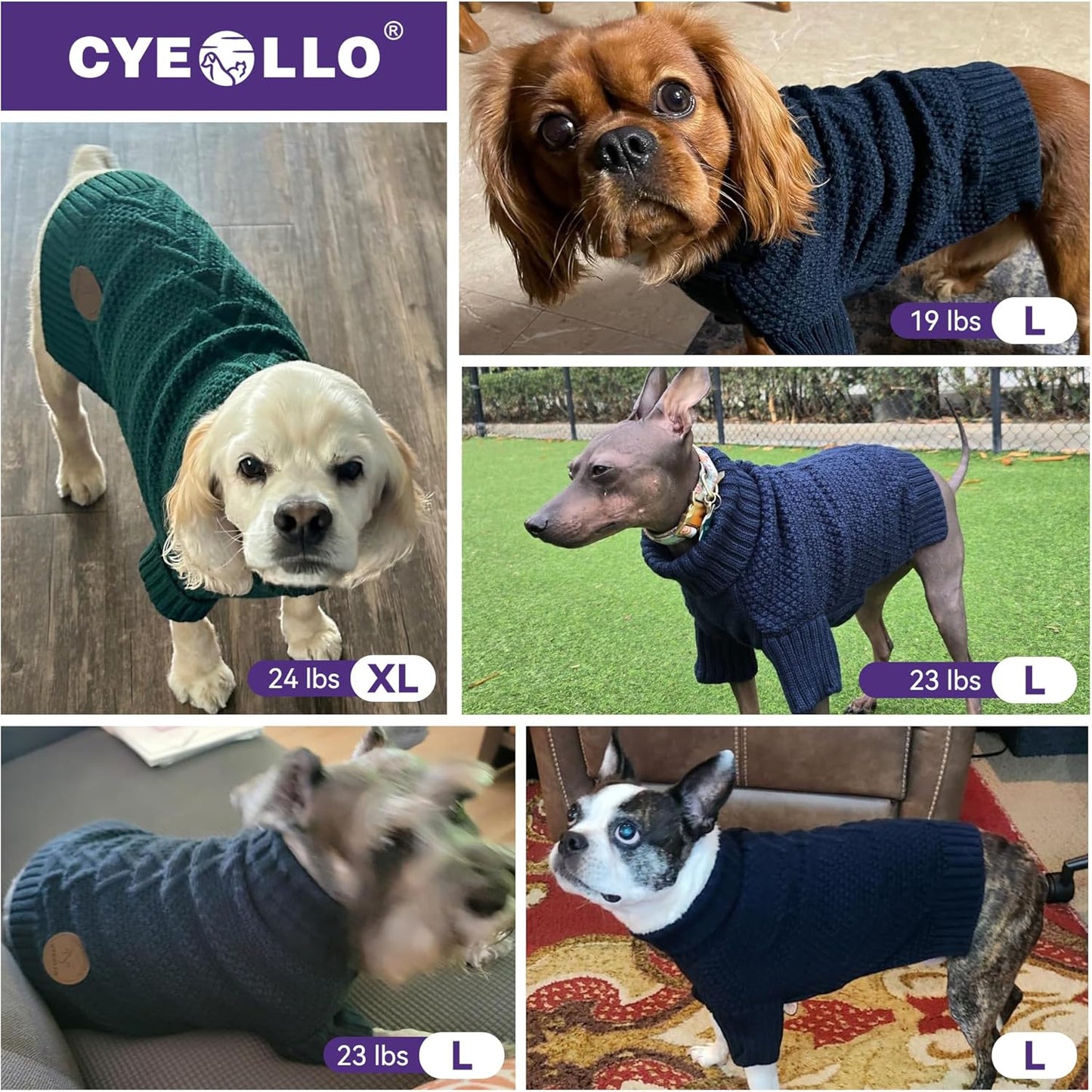 cyeollo Dog Sweater Pullover Turtleneck for Dogs, Classic Knitwear Fall Winter Cold Weather Dog Clothes Warm Pet Apparel Small Medium Large Dog Sweaters, Green XL