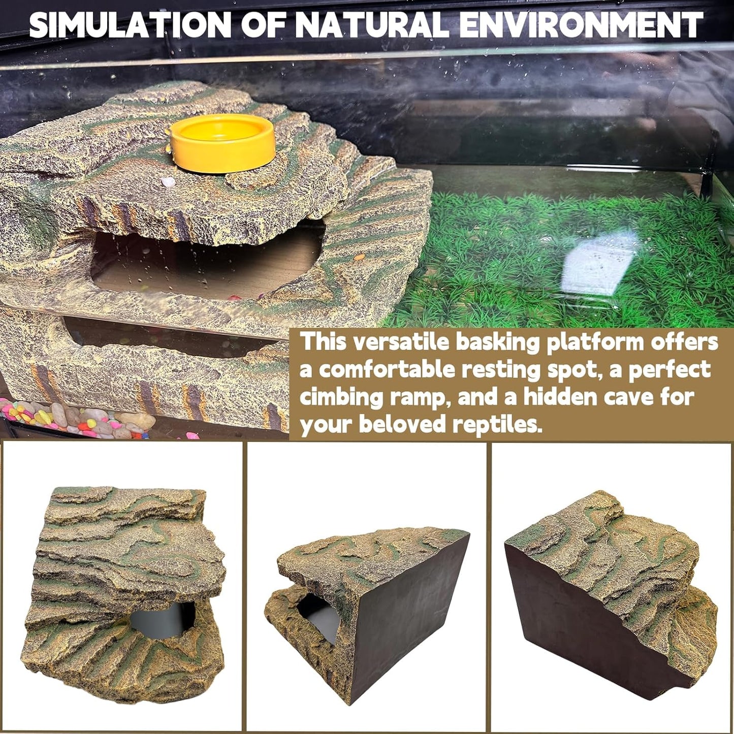 kathson Turtles Basking Platform,Large Tortoise Resting Terrace Climbing Ramp,Reptile Hiding Cave Hideouts,Resin Dock Tank Decorations for Aquatic Turtles Newts Salamanders Lizard Frogs