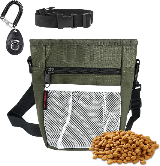 Dog Treat Pouches for Pet Training with Magnetic Closure Treat Pouches for Pet Training,Large Dog Treat Training Pouch and Dog Clicker,Training Treat Pouch Built-in Poop Bag Dispenser-Green
