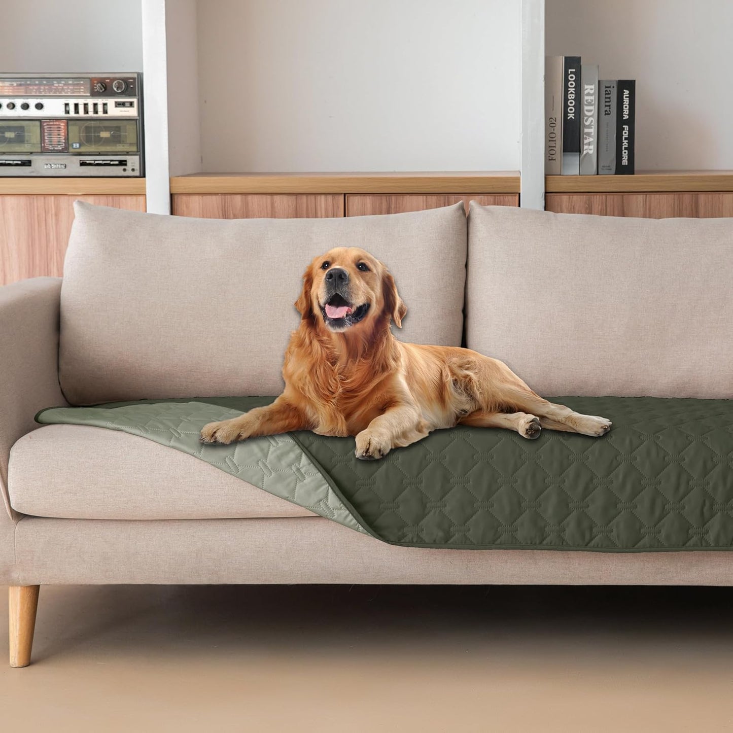 gogobunny 100% Double Sided Waterproof Dog Blanket Soft Pet Bed Cover Reversible Protect Furniture Couch Sofa Car for Puppy Cat Kids (Dark Olive/Light Olive, 30x80 Inch (Pack of 1))