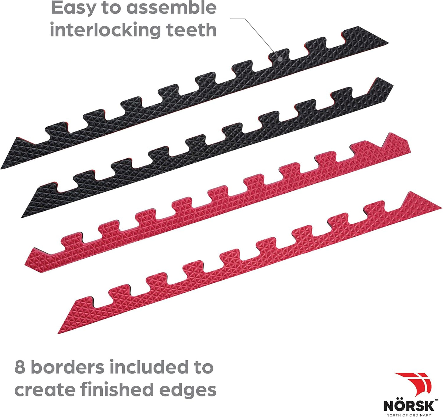 Norsk Reversible Gym Exercise Mats 3/4" Thick EVA Interlocking Foam Tiles, Perfect Gym Flooring for Home Gym, 4 Tiles & 8 Trim Pieces, 16 Sq. Ft. 24"x24", Red/Black