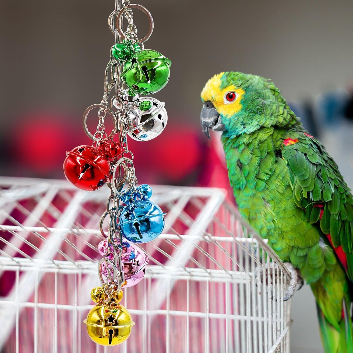 Oooct Bird Swing Bells Toys, Colorful Parrot Metal Bells, Hanging Bird Chewing Toys, Bird Cage Accessories, Suitable for Small to Medium Birds Budgie Lovebirds Conures Parakeets Cockatiels