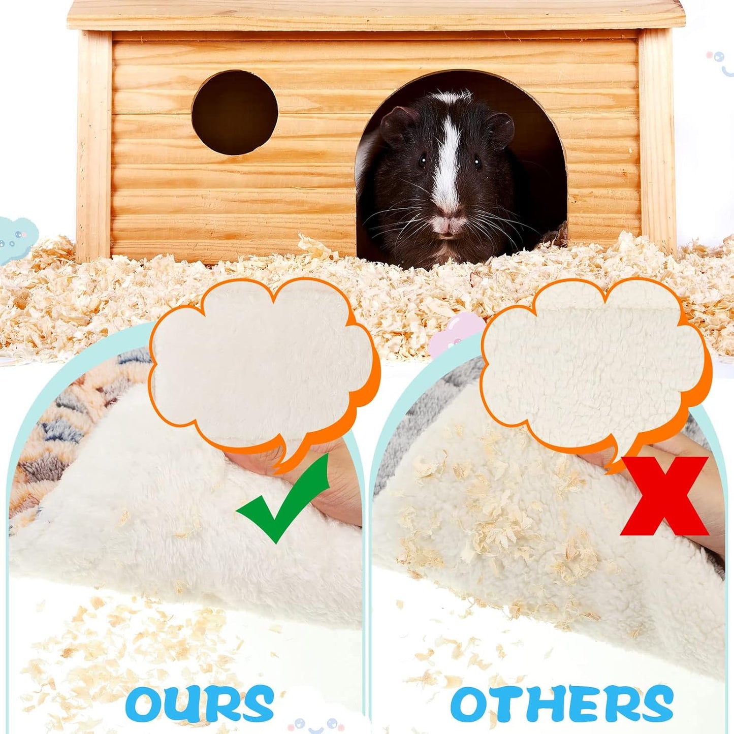 Yulejo 6 Pieces Guinea Pig Bed Mats with Cleaning Dustpan Brush Washable Plush Cage Lines Soft Fleece Sleeping Bedding Pads for Hamster Bunny Chinchilla Squirrel Small Animals (Cute Color, Star)