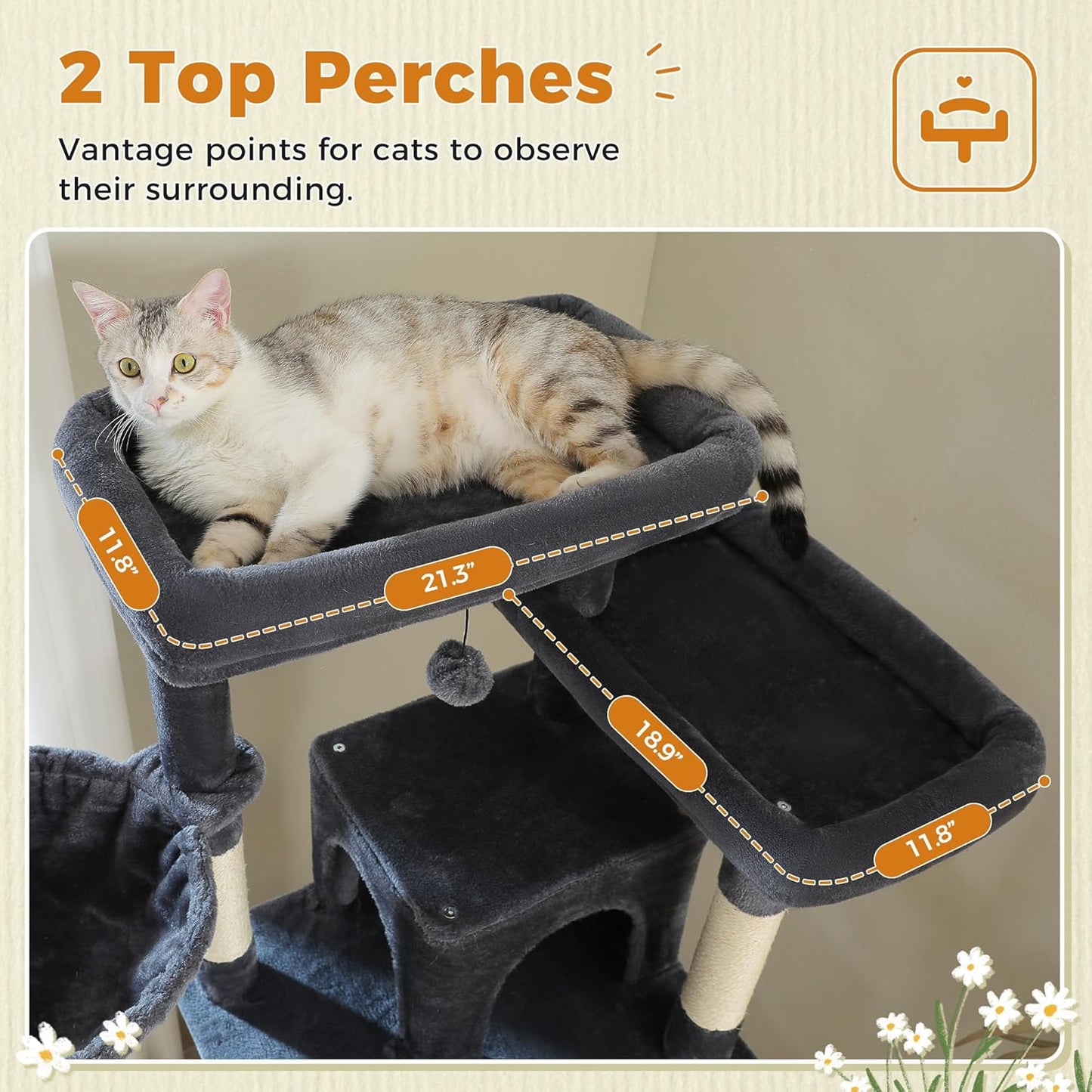 81 Inch Tall Cat Tree for Big Cats & Multi-Cat Homes, Large Heavy Duty Cat Tower with Metal Frame Hammock, 6 Scratching Posts, 2 Condos, 2 Perches, Scratching Pad - Dark Grey