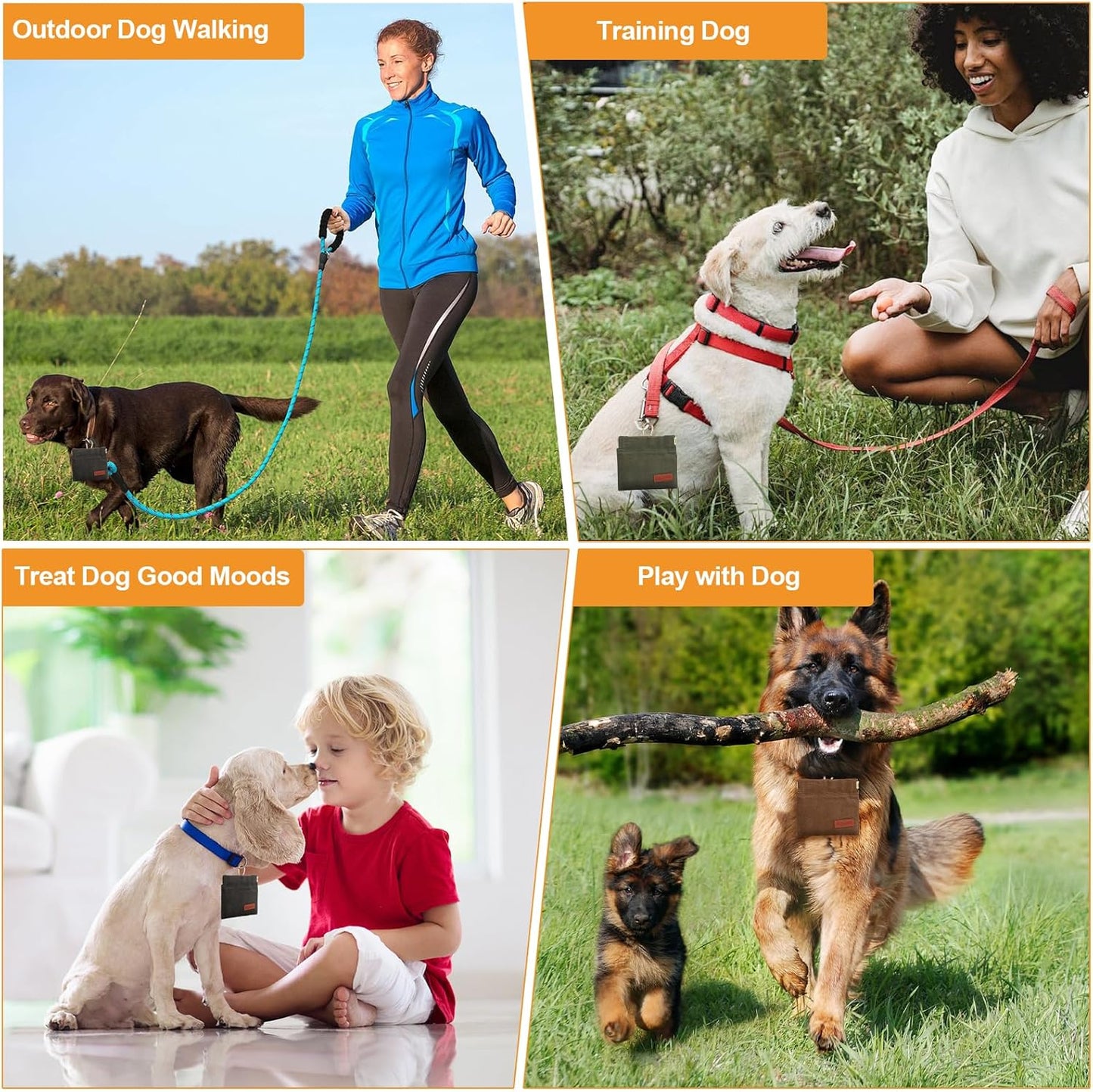 2PC Dog Treat Pouch,Dog Training Treat Reward Bag,Portable Puppy Hand Free Dog Walking Bag,Auto Closing Dog Food Dispenser,Behavior Aids for Puppy Travel or Outdoor(Green+Grey)