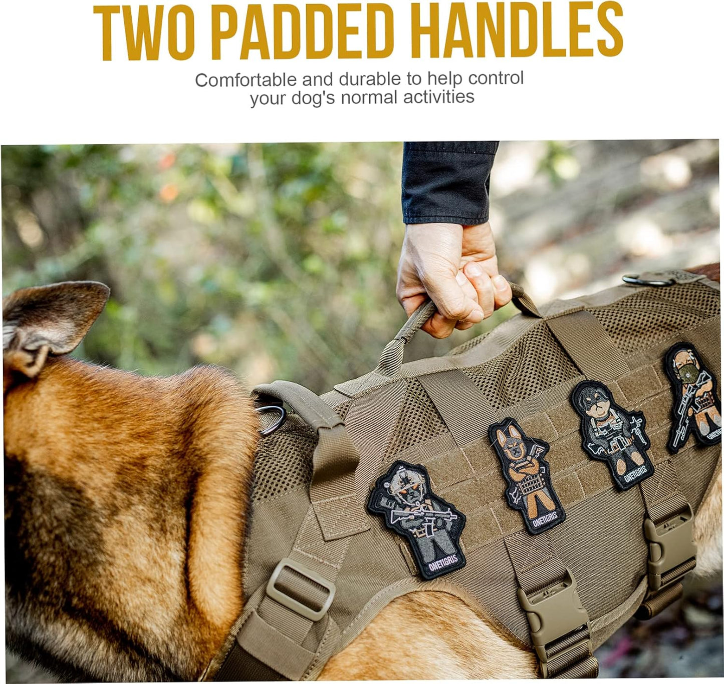 OneTigris No Pull Tactical Dog Harness for Medium Dogs, Aire Mesh Dog Vest Harness, Breathable Military Dog Molle Vests with Handles, Service Dogs Vest for Walking Hiking Training (L, Brown)