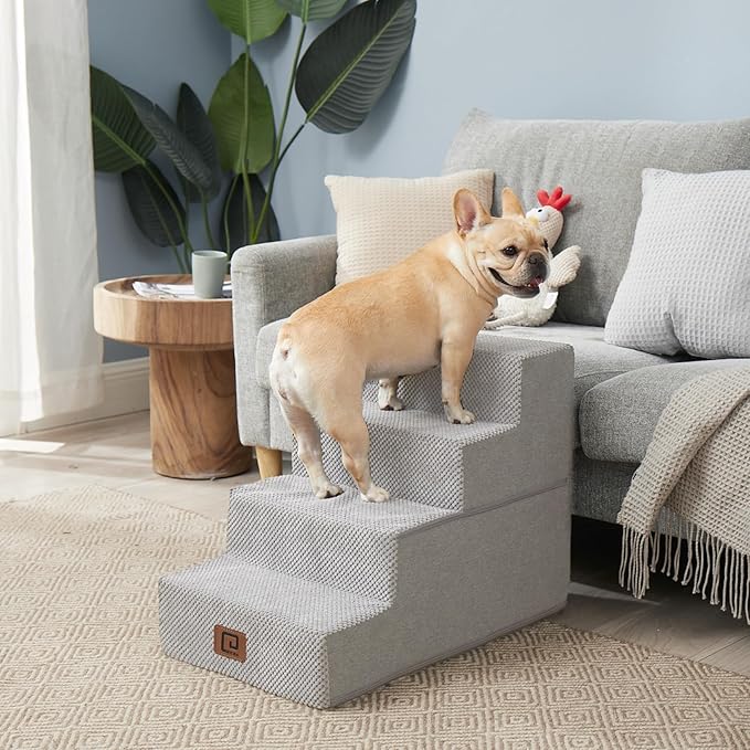 EHEYCIGA Dog Stairs for Bed 18" H, 4-Step Dog Steps for High Bed, Pet Steps for Small Dogs and Cats, Non-Slip Balanced Pet Ramp Indoor, Light Grey