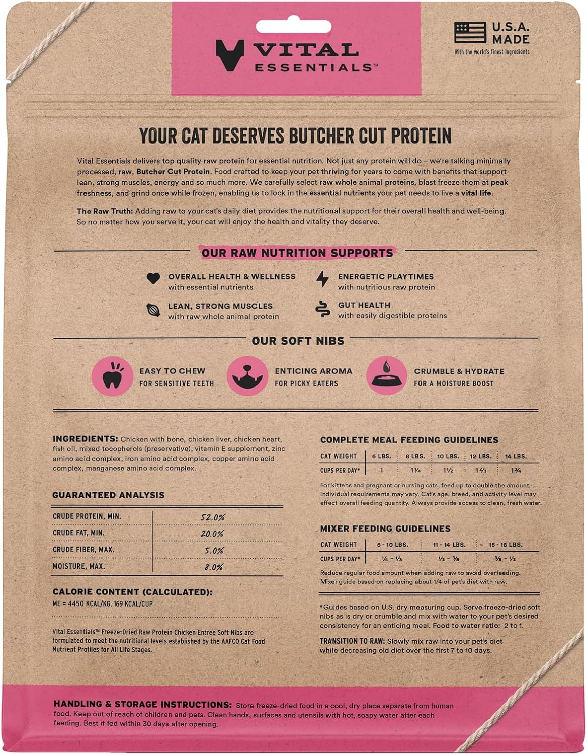 Vital Essentials Freeze-Dried Raw Chicken Meal or Mixer Cat Food Soft Nibs | 99% Chicken, Organs & Bone | 12 oz