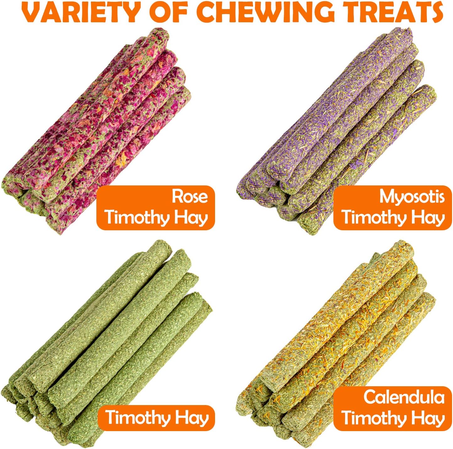Sofier Timothy Hay Sticks - 44Pcs Natural Chews for Teeth - Handmade Rabbit & Guinea Pig Toys - Chinchilla, Rat, Hamster, Gerbil
