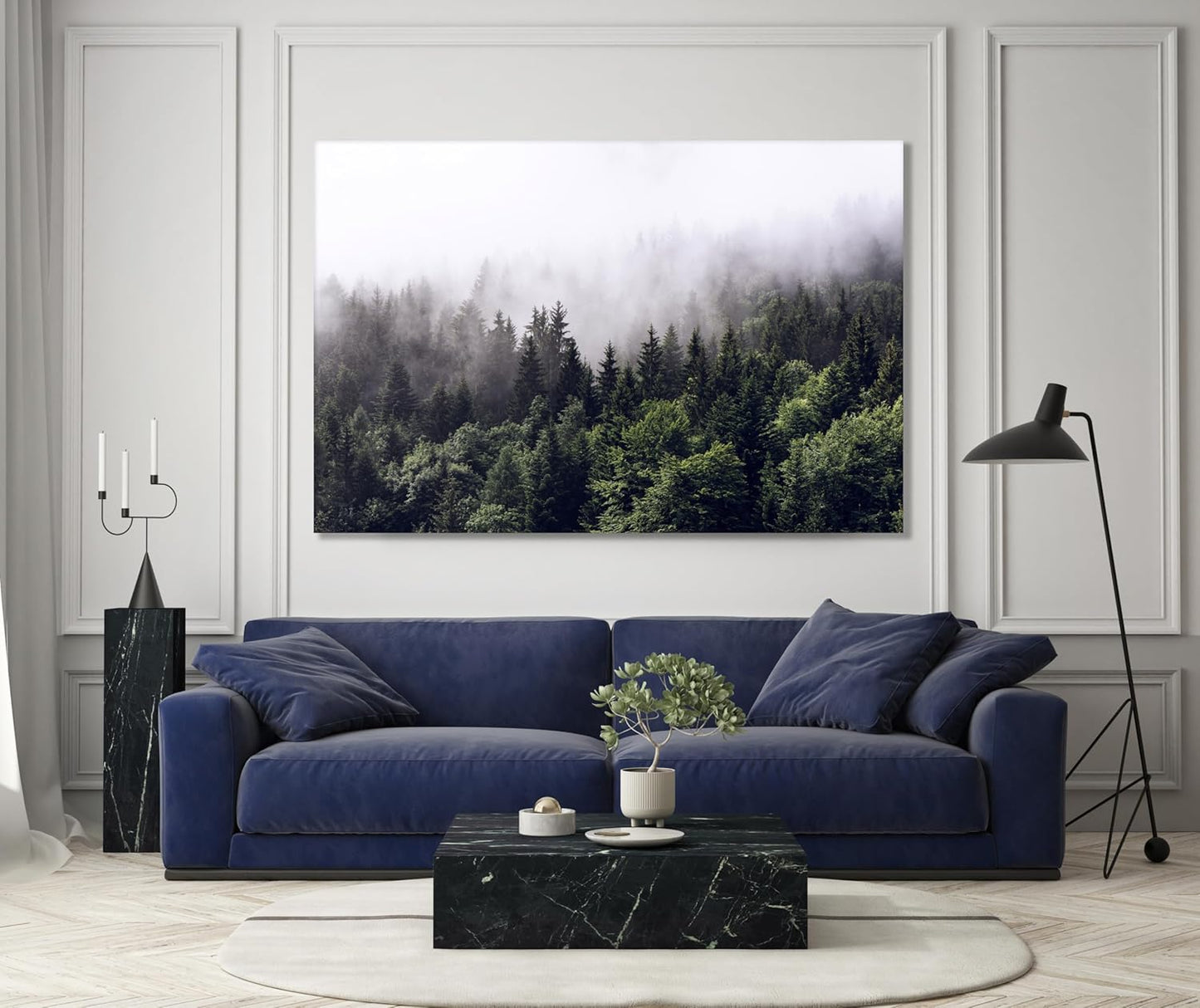 Nature Wall Art Prints - Ocean Forest Mountain Lake Canvas Landscapes - Small to Extra Large Living Room Bedroom Kitchen Bathroom Décor (Foggy Pine Forest, 35L" x 53W")