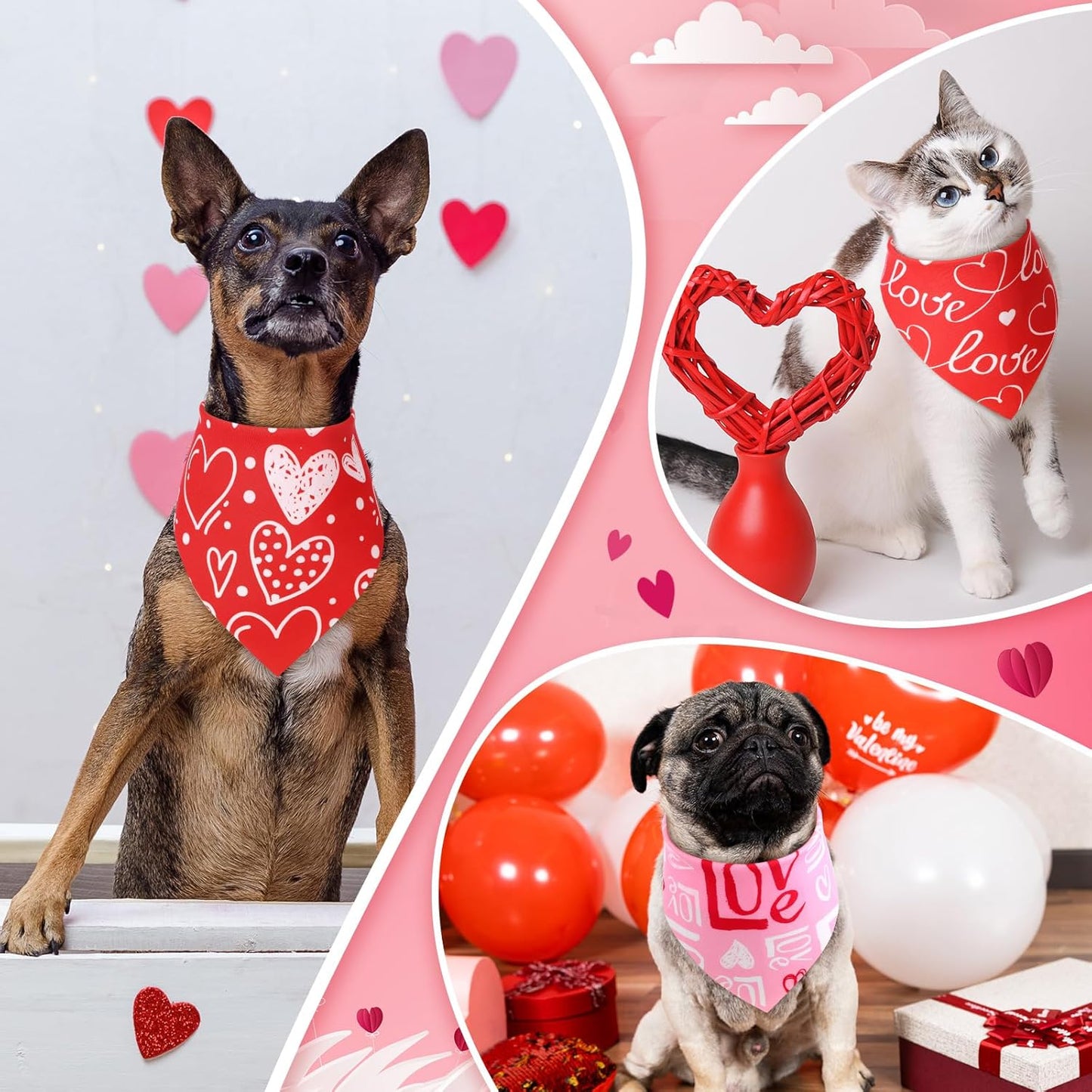 Weewooday 50 Pcs Valentine Dog Bandanas Bulk for Dogs Soft Bibs Adjustable Triangle pet Bandana for Small Medium Large Costume(Heart Pattern, 19.7 x 13.8 x 13.8 Inch)