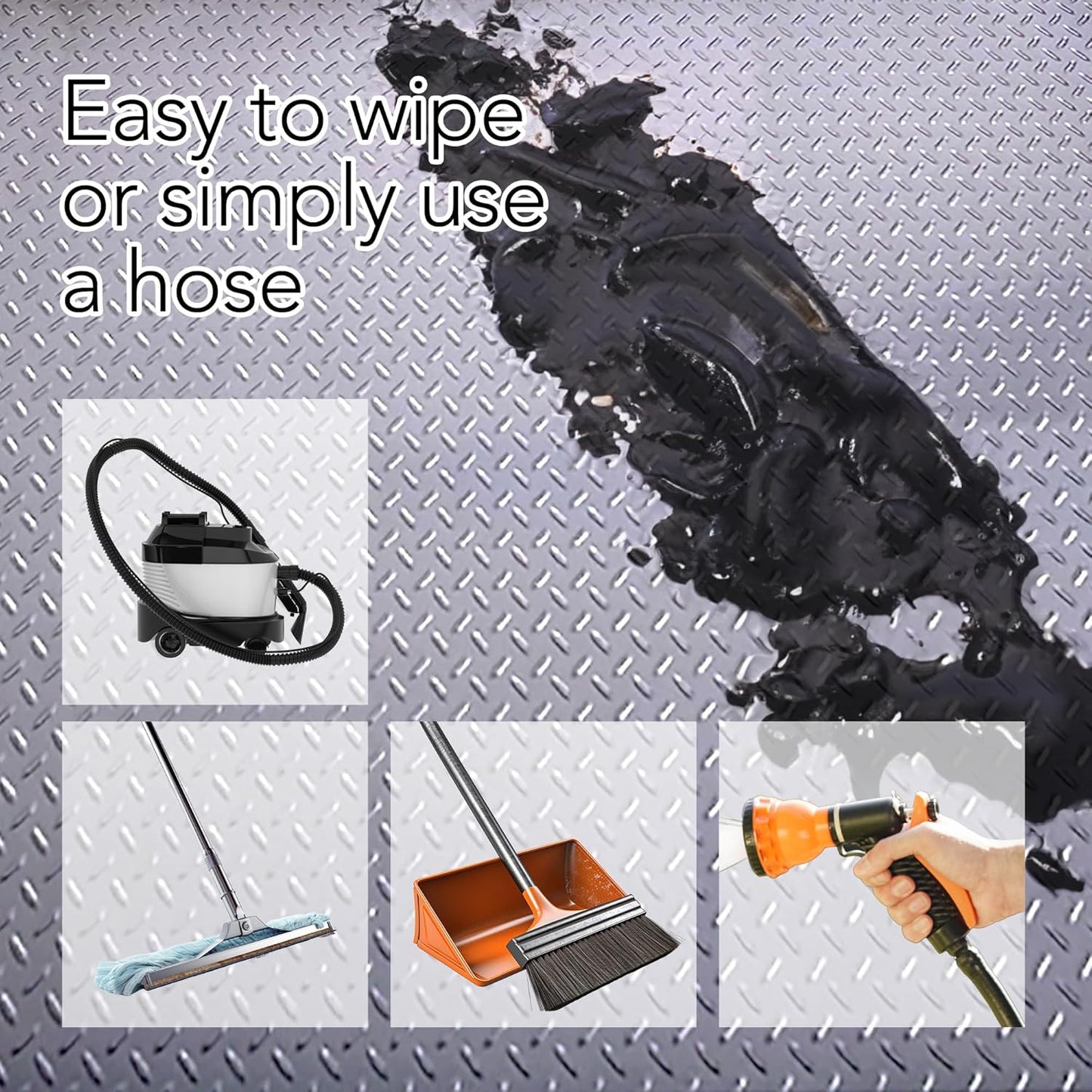 RESILIA Heavy Duty Garage Floor Runner & Protector Mat - Slip Resistant Diamond Plate PVC Mats - Water, Spill, & Stain Resistant, Silver (4 feet x 15 feet), Made in The USA