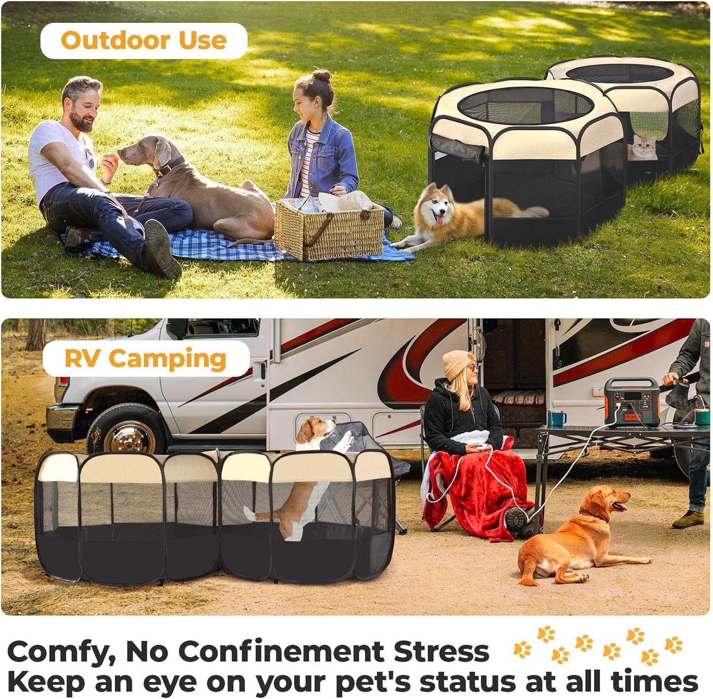 EighteenTek 2-in-1 Pop Up Cat Playpen XLarge, Dog Puppy Pet Playpen, Indoor Outdoor Cats Enclosed, Cat Tent House Crate Cage, Portable & Foldable Playpen for Kittens(No Divider, Unified Space)