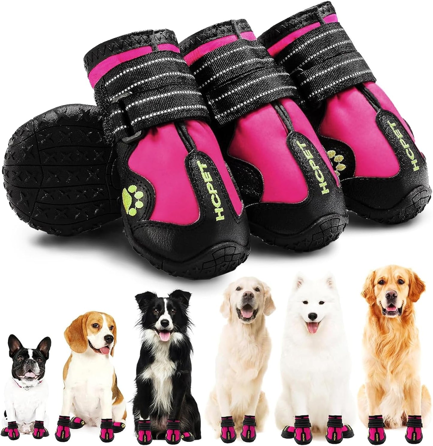 Hcpet Dog Shoes, Dog Boots for Large Dogs, Waterproof Dog Booties Paw Protector for Summer Hot Pavement, Winter Snowy Day, Outdoor Walking, Indoor Hardfloors Anti Slip Sole Pink Size 6