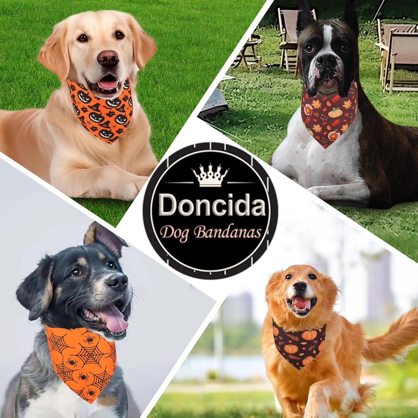 Doncida Halloween Dog Bandana and Thanksgiving Christmas Dog Bandanas 3 Pack, 6 Pattern Reversible Triangle Scarf for Medium and Large Dogs, Premium Durable Fabric Bibs for Pets (Large)