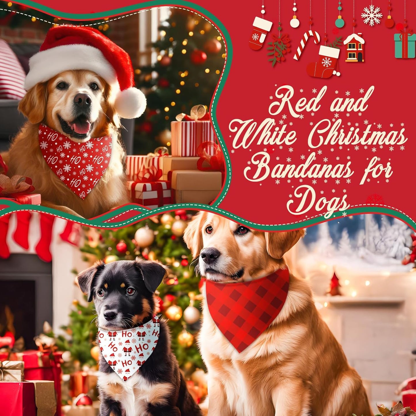 Chunful 100 Pieces Christmas Dog Bandanas Bulk Red and White Xmas Bandanas for Dogs Triangle Scarf Bib Kerchief Set for Small Medium Large Doggie Christmas Costume Decor(25.6 x 17.7 x 17.7)