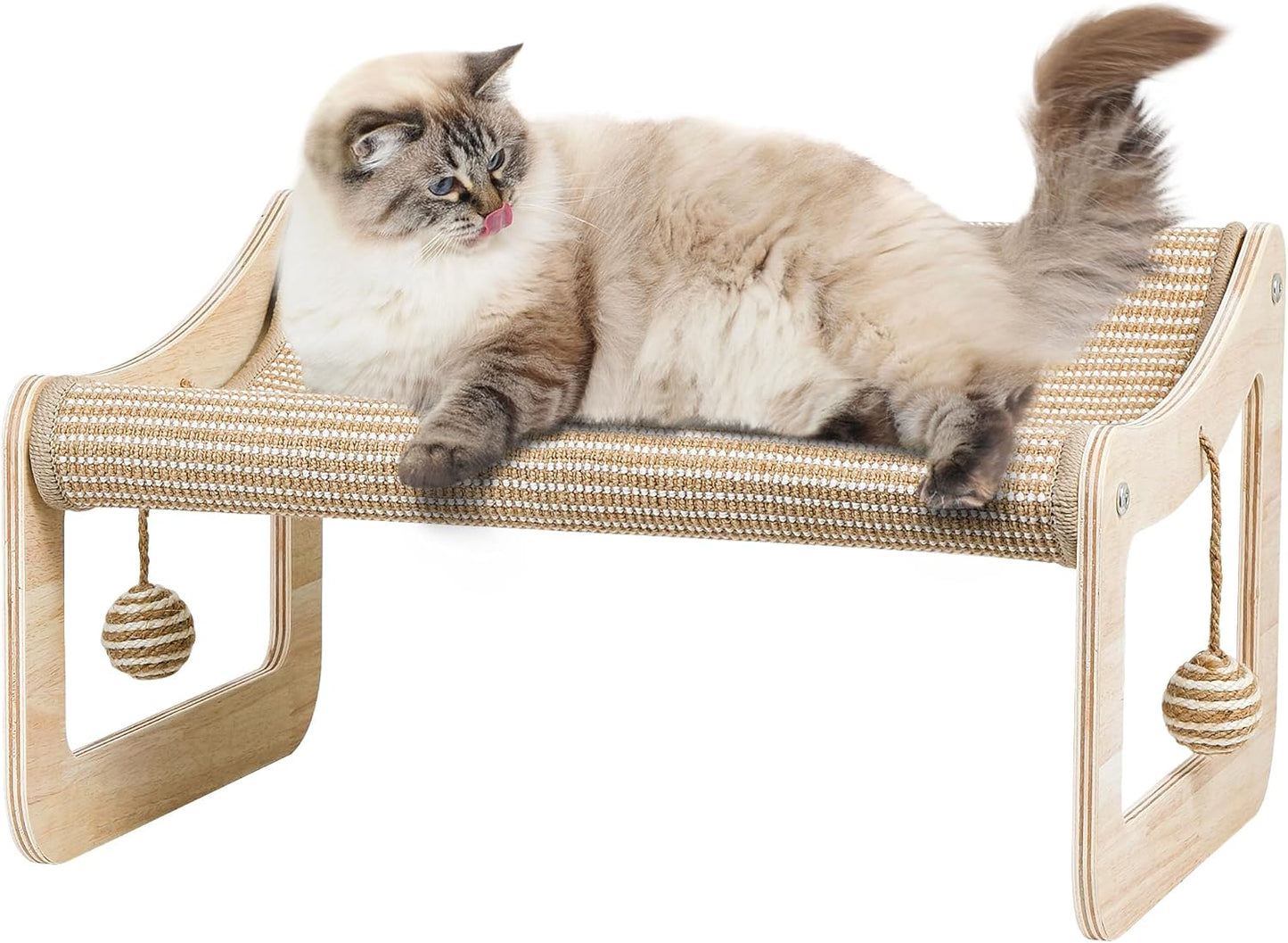 Sisal Cat Scratcher Bed for Indoor Cats Hammock for Scratching Pad, 2 in 1 Elevated Cat Sisal Chair with 2 Toys Ball for Scratcher Lounge,Kitty Bench,Dog Bed,Natural Lounger Chair