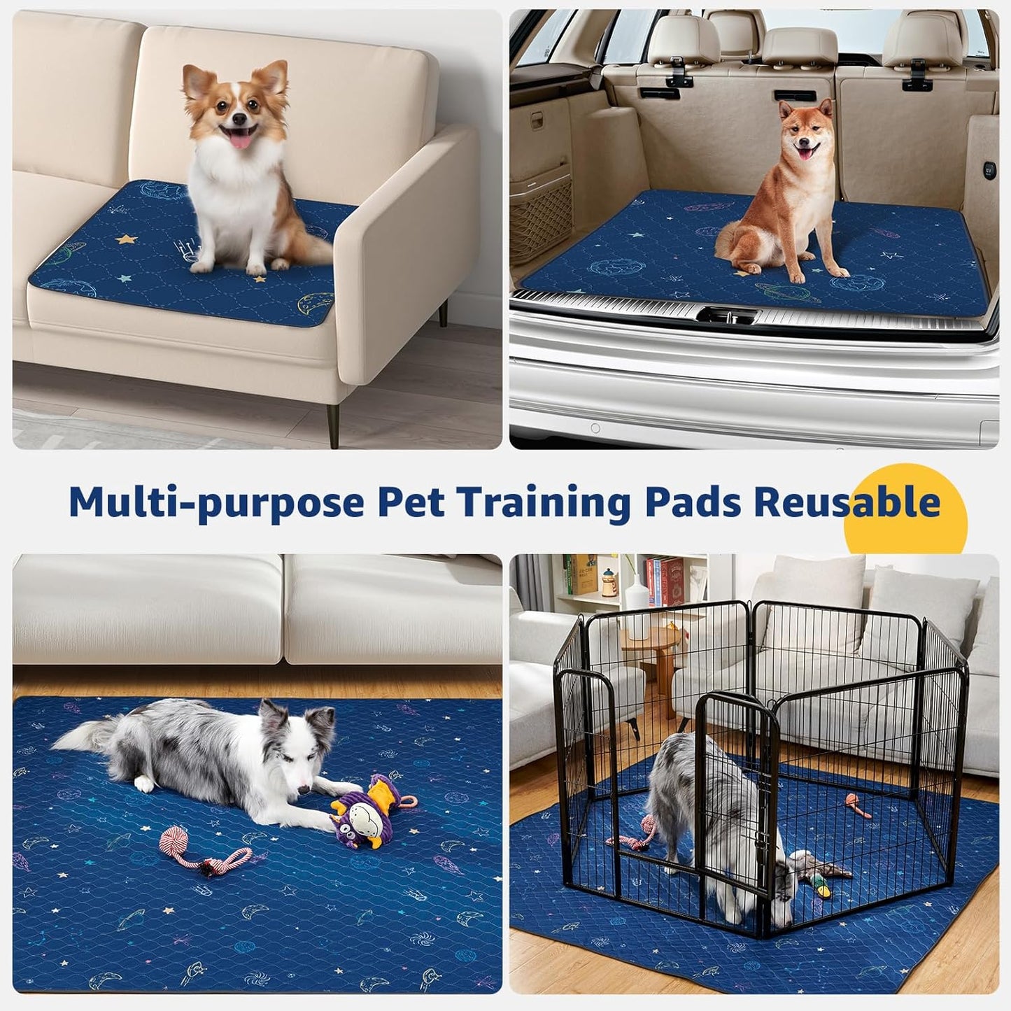 LOOBANI Washable Pee Pads for Dogs: Extra Large Dog Pee Mat Waterproof 65" x 48", Reusable Pet Whelping Pads, Absorbent and Non-Slip Dog Training Mats for Playpen, Floor, Sofa Protection, Cage, Blue