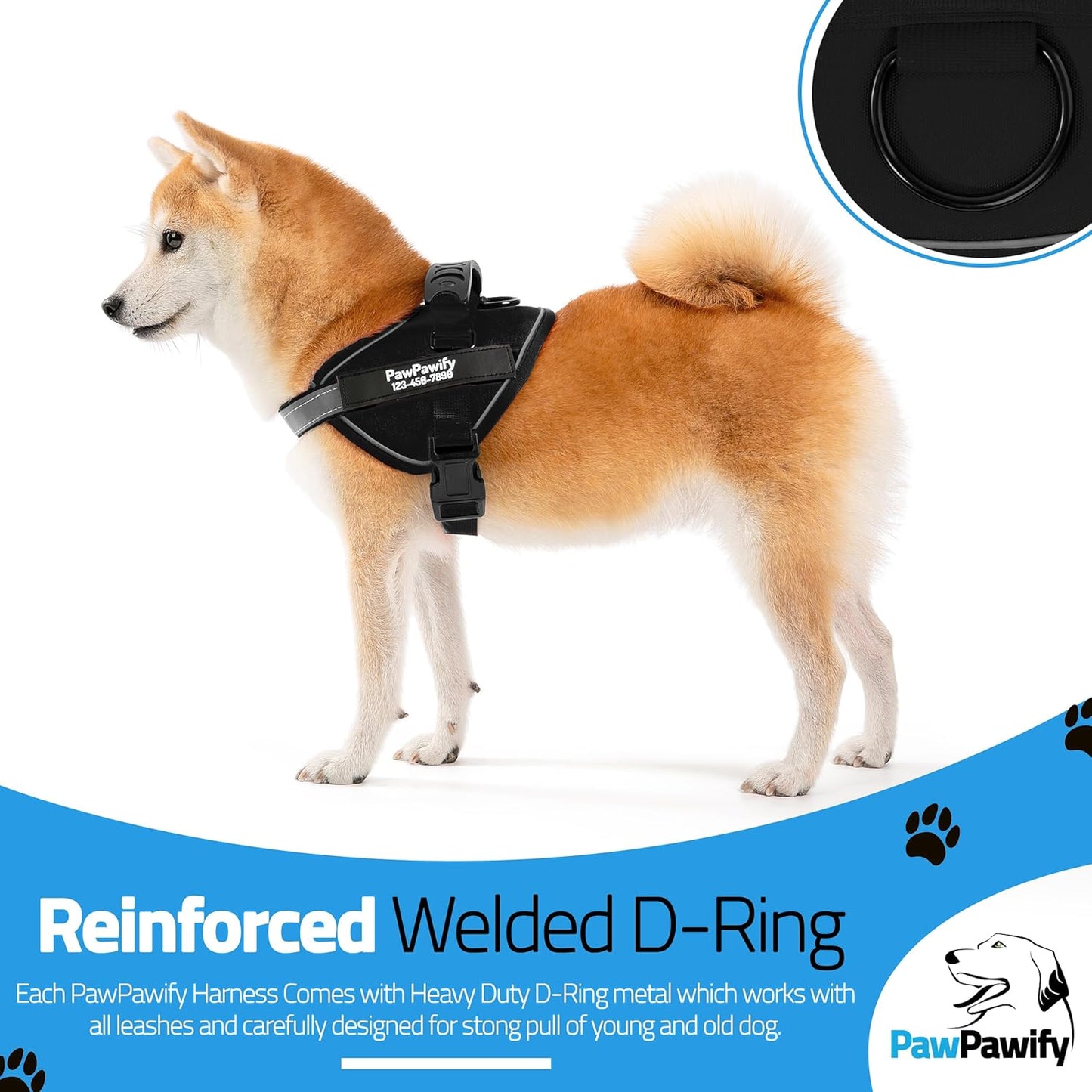 PawPawify Custom No Pull Dog Harness with Name and Phone Number, Heavy Duty Personalized Pet Vest to Prevent Tugging, Pulling, or Choking, Training and Walking (New Black, L (40-60 LBS))