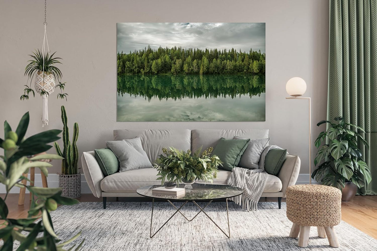 Nature Wall Art Prints - Ocean Forest Mountain Lake Canvas Landscapes - Small to Extra Large Living Room Bedroom Kitchen Bathroom Décor (Forest Reflection, 28L" x 41W")