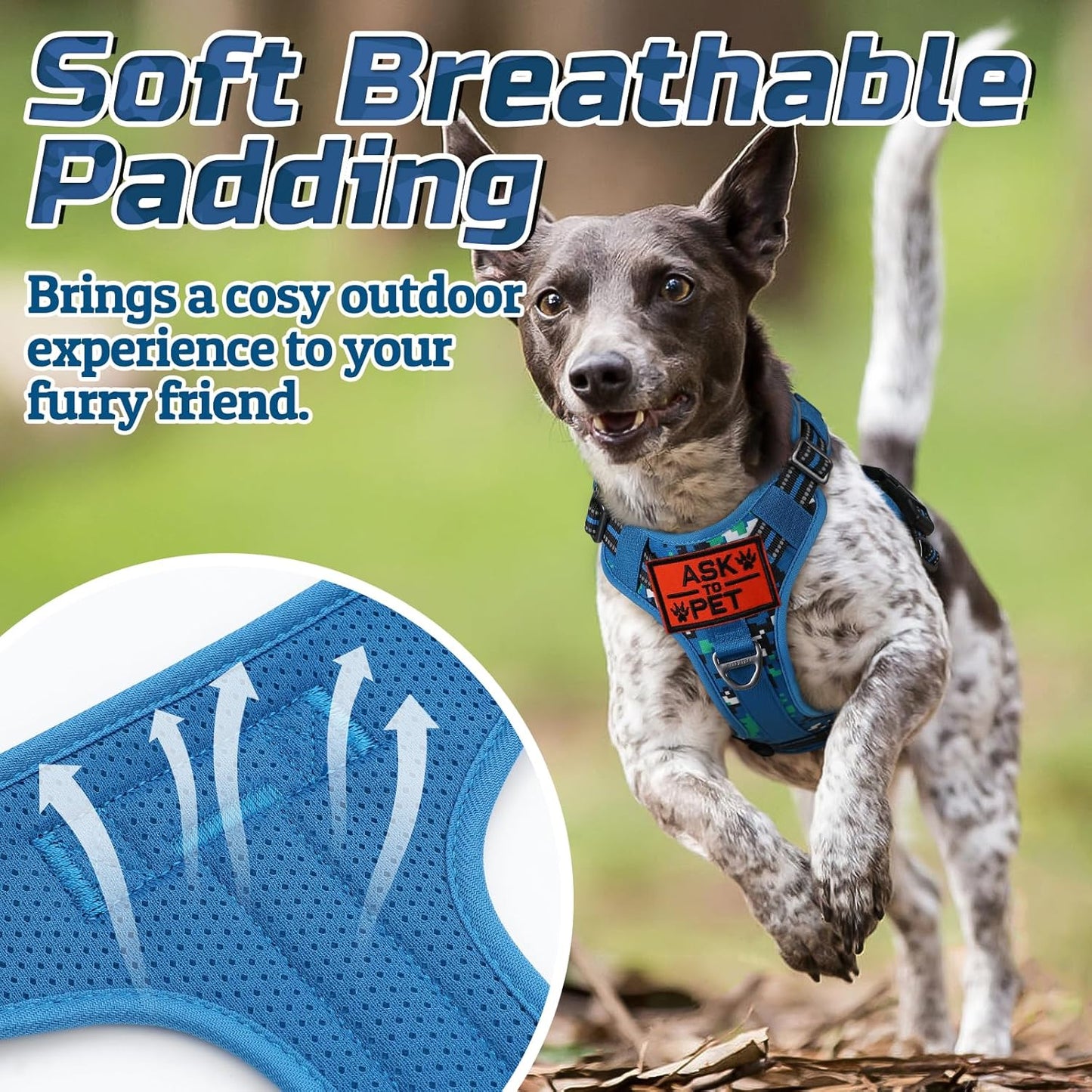 rabbitgoo Tactical Dog Harness for Large Dogs, No Pull Military Service Vest with Handle & Molle, Easy Control for Training Walking, Adjustable Reflective Straps, Blue Camo, XL