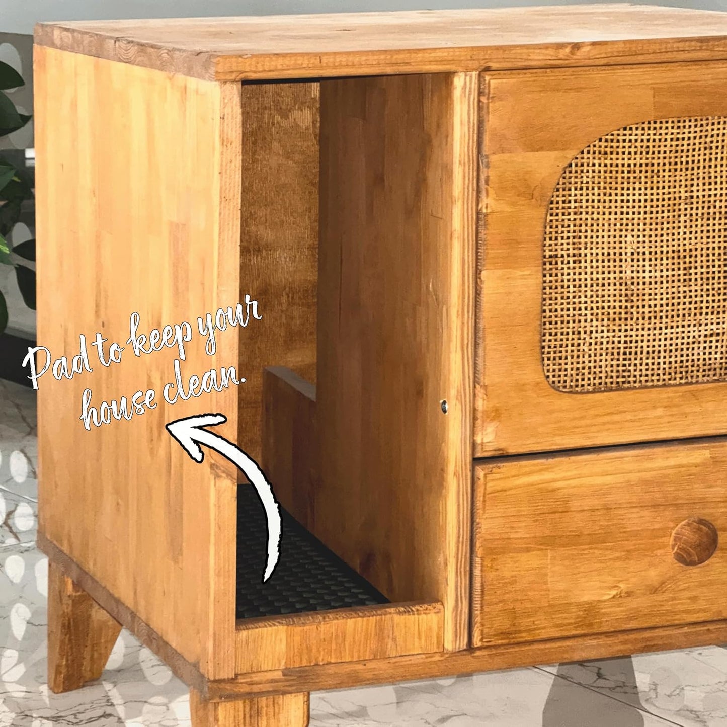 Cat Litter Box | Hidden Litter Box Furniture with Removable Divider | Wooden Cat Washroom Furniture | Indoor Cats House (Wood)