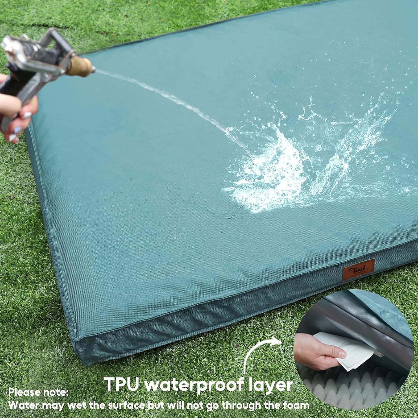 Outdoor Dog Bed for Medium Dogs, Waterproof Dog Bed for Medium Dogs Cats, Orthopedic Egg Crate Foam Pet Bed with Washable and Removable Oxford Cover, Light Blue