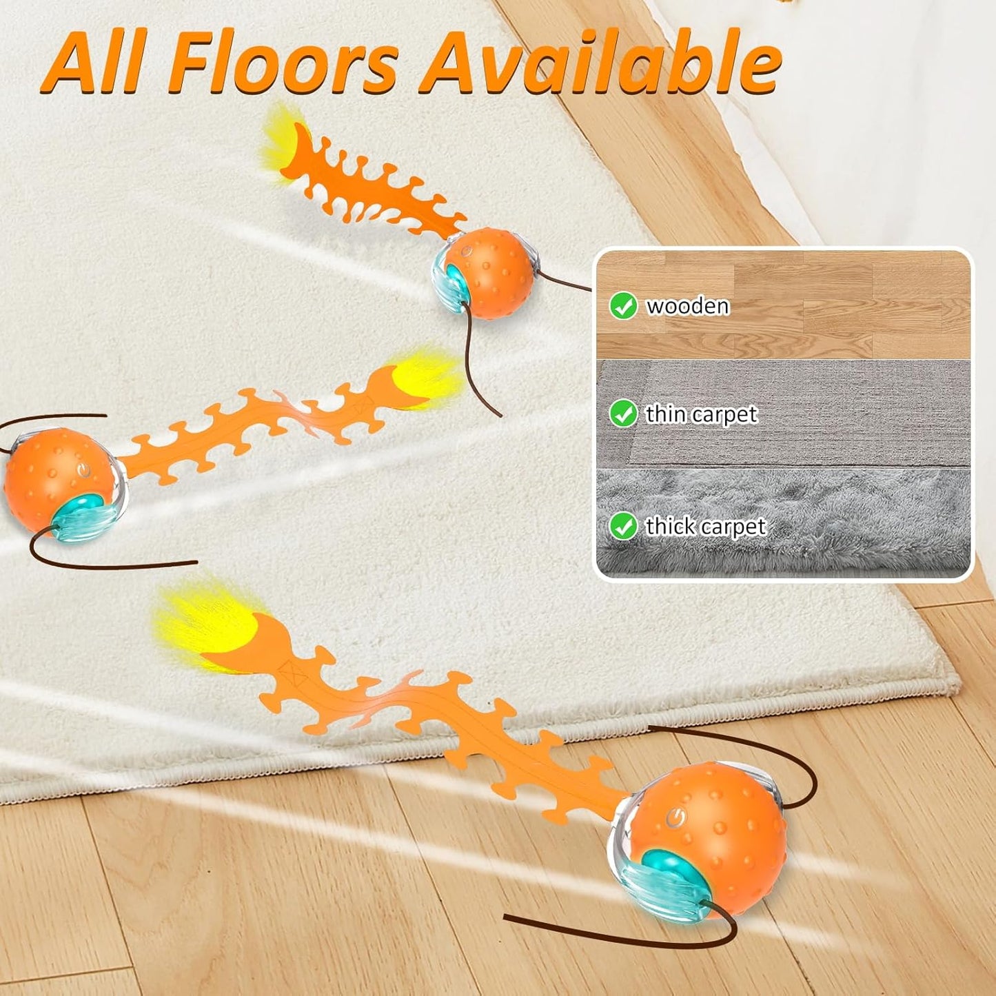 Interactive Cat Toys for Indoor Cats, Fast Rolling Cat Ball with Centipede Tail, Birds Chirping Touch Activated Automatic Kitten Toy, Rechargeable Toys for Cats to Keep Them Busy