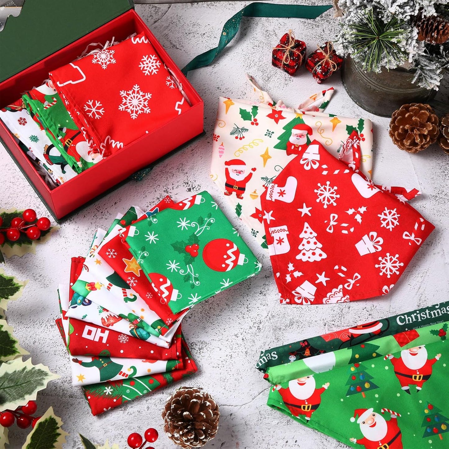 Abbylike 200 Pieces Christmas Dog Bandanas Bulk Xmas Dog Bandanas for Dogs Dog Kerchief Set Bibs Triangle Dog Scarf for Pet Christmas Costume Accessories Decoration