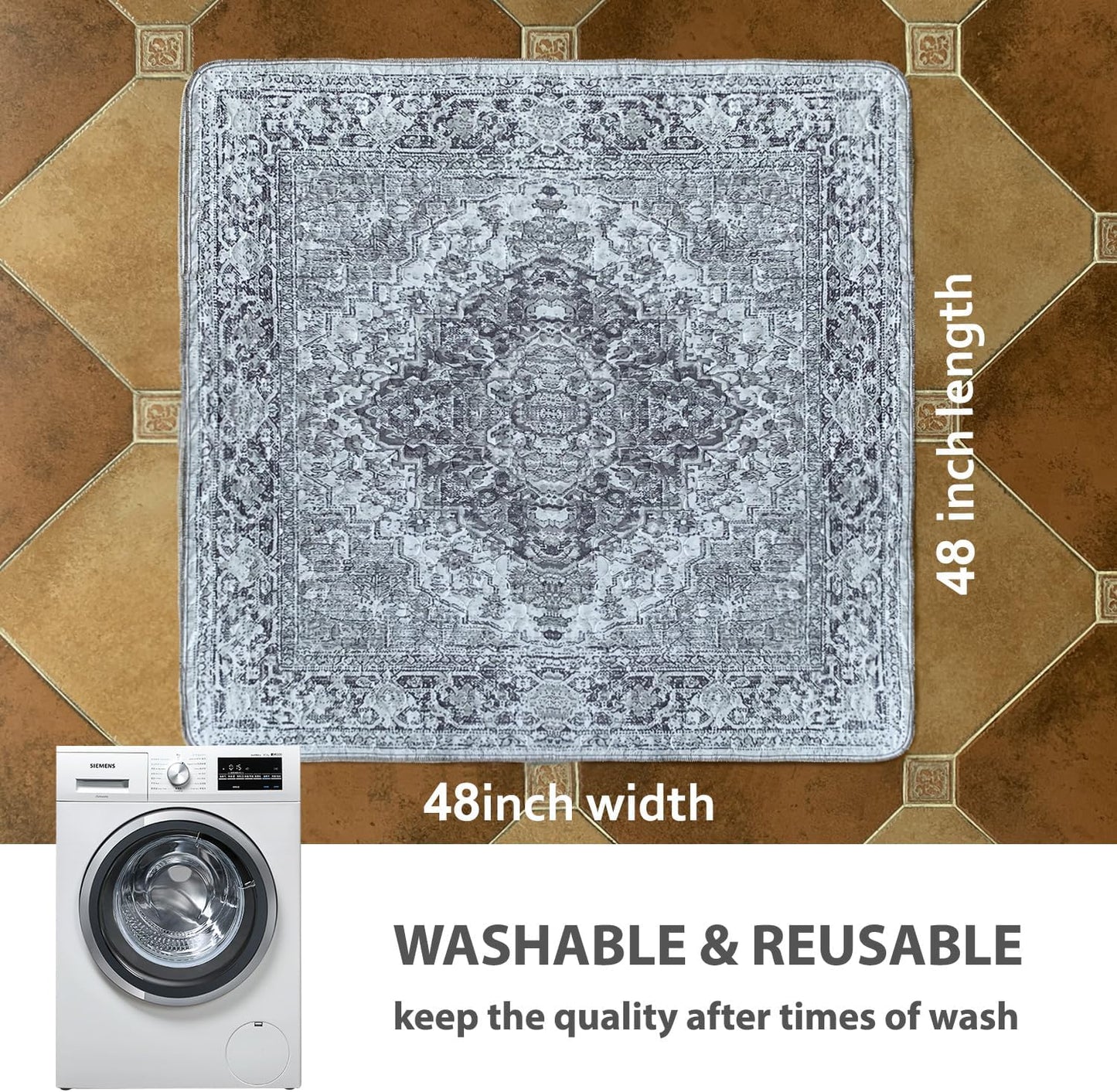 nunubaby Washable Pee Pads for Dogs, Stylish, Non-Slip and Leak-Proof Pee Pads. Reusable Potty Pads for Dogs for Crates and Floors.(Grey/Geo, 48" x48")