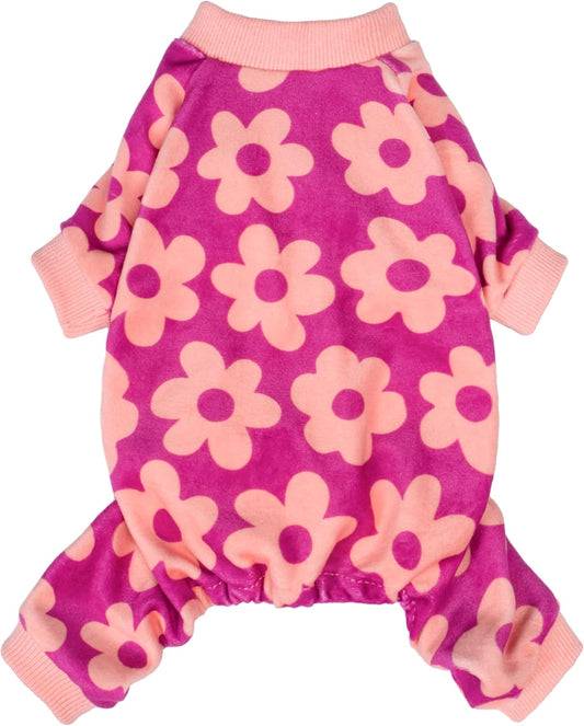 Fitwarm Flower Fleece Dog Pajamas, Warm Winter Dog Clothes for Small Dogs Girl, Cozy Pet Onesie with Feet, Pink, Medium