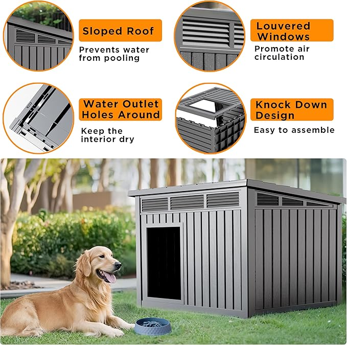 DRATO Dog House for Both Indoor and Outdoor with Weatherproof Roof Removable Floors for Medium to Large Dogs Interior Space (Gray, Medium(32.2 * 25.12 * 24.13''))