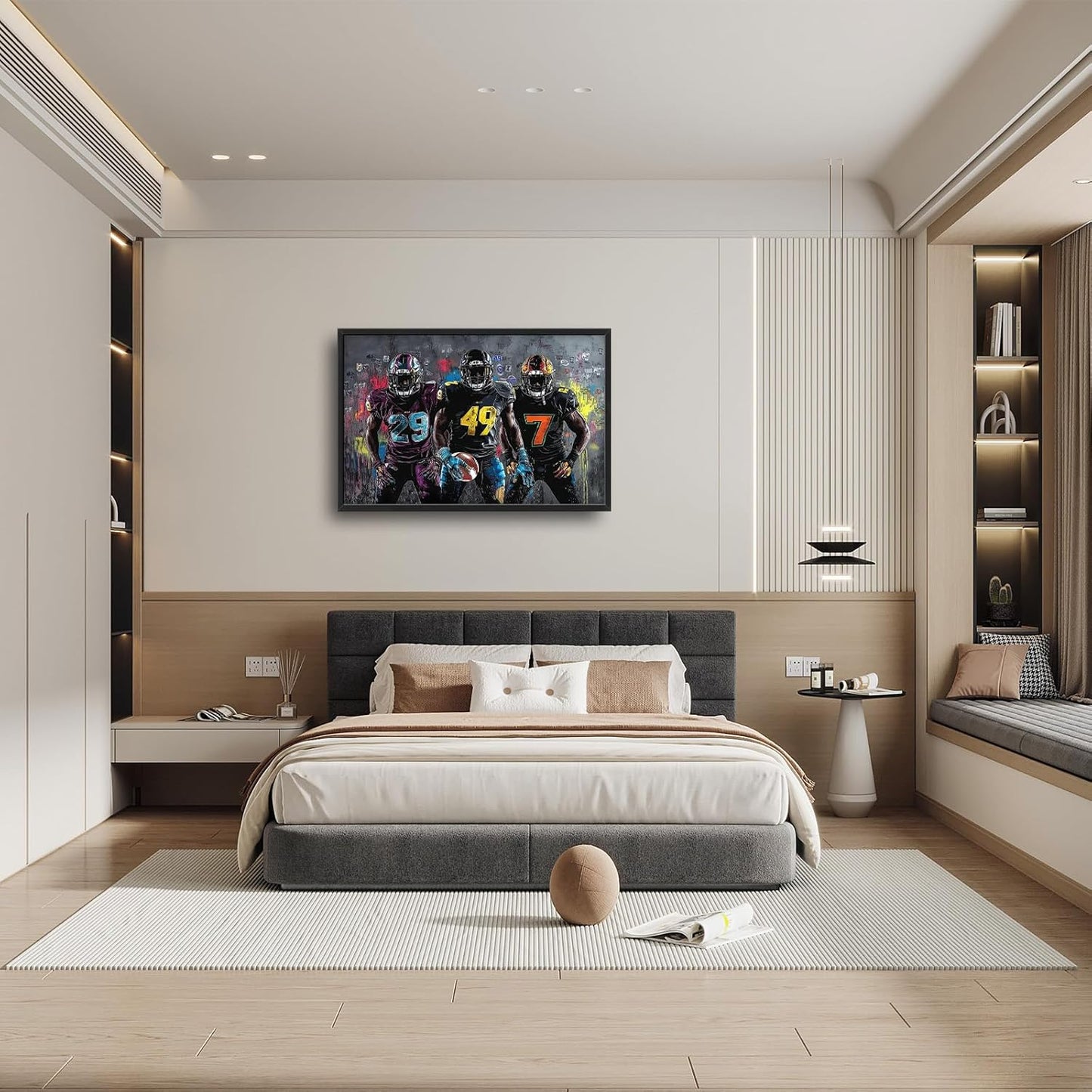 Large Rugby Player Wall Art for Living Room, Framed Oversized Graffiti Sport Wall Decor Cool Canvas Painting Pictures for Men Modern Artwork for Living Room Bathroom Bedroom Office Dining Room 36"x24"