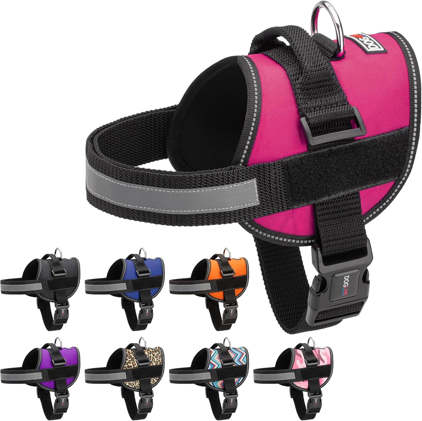 Dogline Dog Harness, Reflective No-Pull Adjustable Vest with Handle for Walking, Training, Breathable, No - Choke Harness for Small, Medium or Large Dogs Room for Patches Girth 33"-46" in Pink