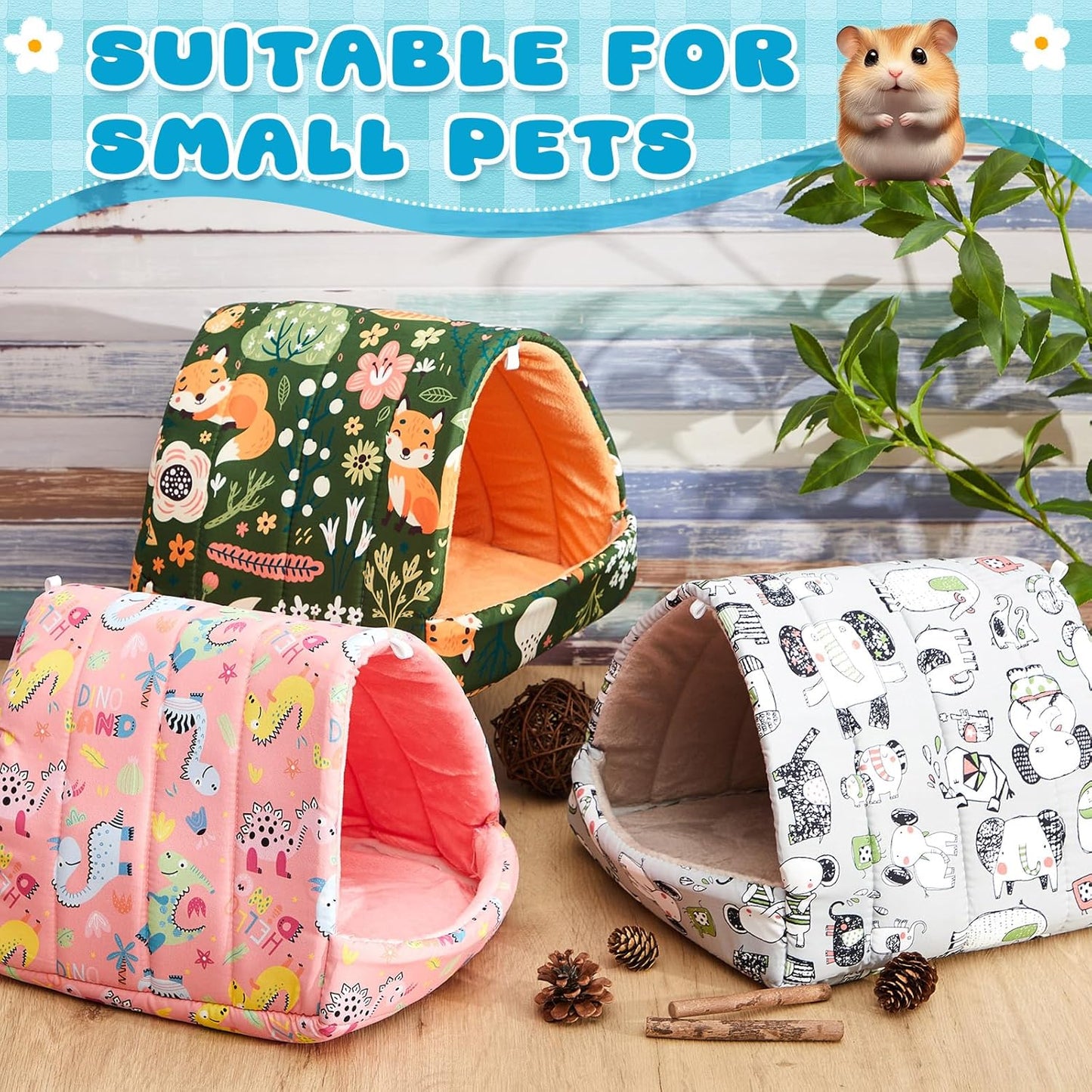 4 Pcs Guinea Pig Hideout, Guinea Pig Bed Tunnel, Rabbit Washable Small House Cage Accessories for Bunny Hedgehog Mouse Chinchillas Hamsters Ferrets Bearded Dragons Rats(Wonder Tale,9.8 in)