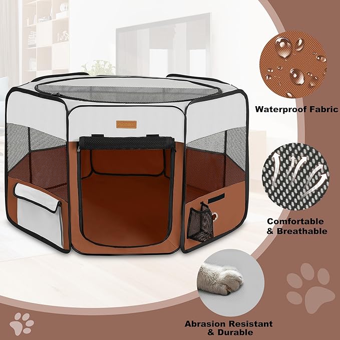 Dog Playpen, Portable Pet Play Pen for Cat, Puppies, Rabbits, Chickens, Foldable Large-Capacity Pet Tent for Indoor/Outdoor Travel Camping (Size XL Without Carry Bag)