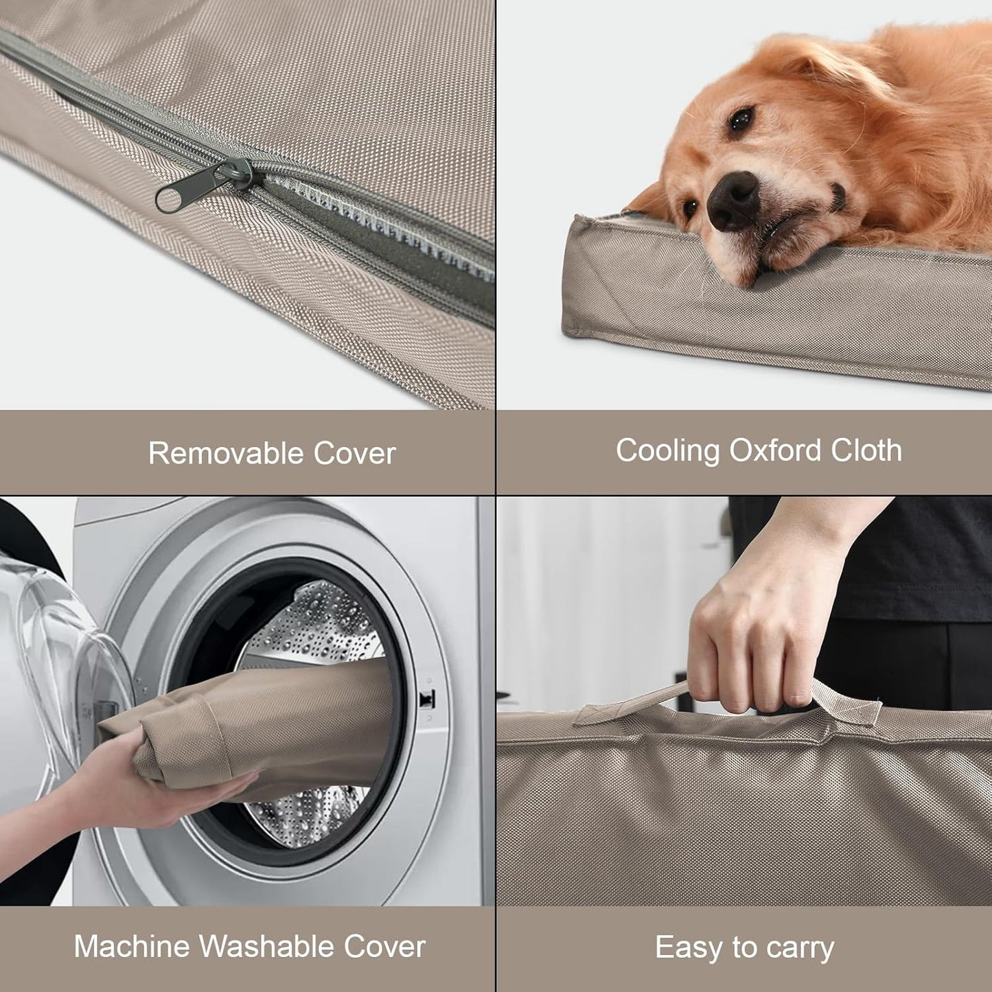 Orthopedic Dog Bed for Extra Large Dogs, XL Waterproof Dog Bed for Large Sized Dogs, Egg Crate Foam Pet Bed with Removable Washable Oxford Cooling Cover, Khaki